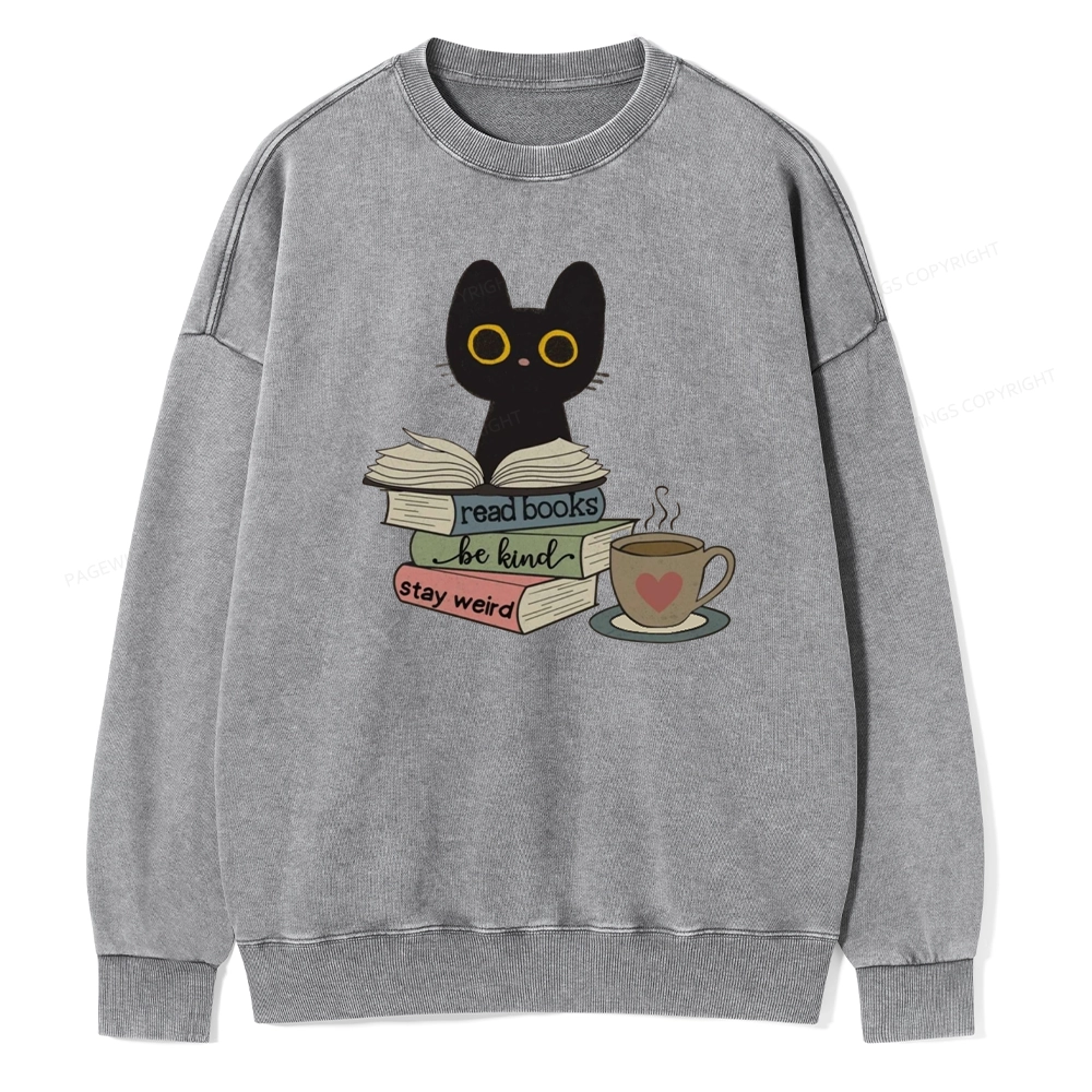 Pagewings Read Books Be Kind Stay Weird Unisex Washed Sweatshirt