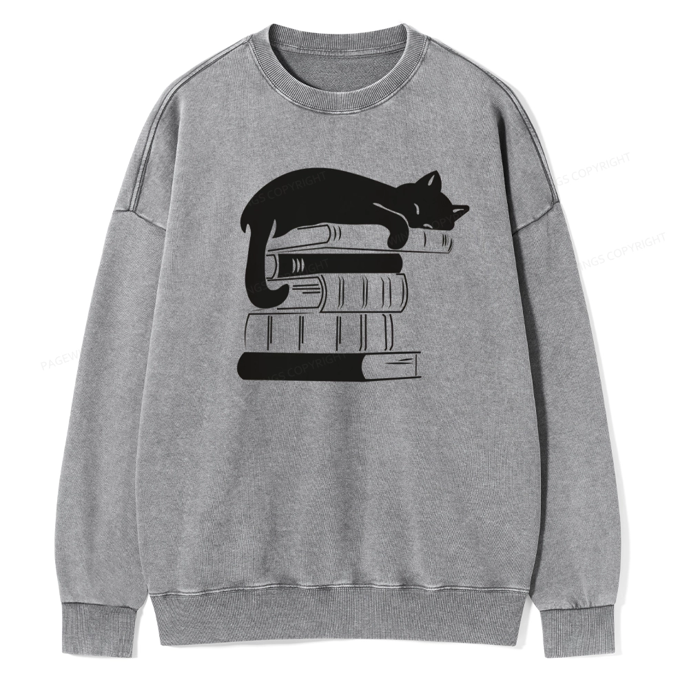 Pagewings Books And Cats Unisex Washed Sweatshirt