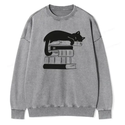 Pagewings Books And Cats Unisex Washed Sweatshirt