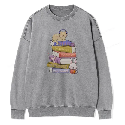 Pagewings Read Whatever However Whenever You Want Unisex Washed Sweatshirt