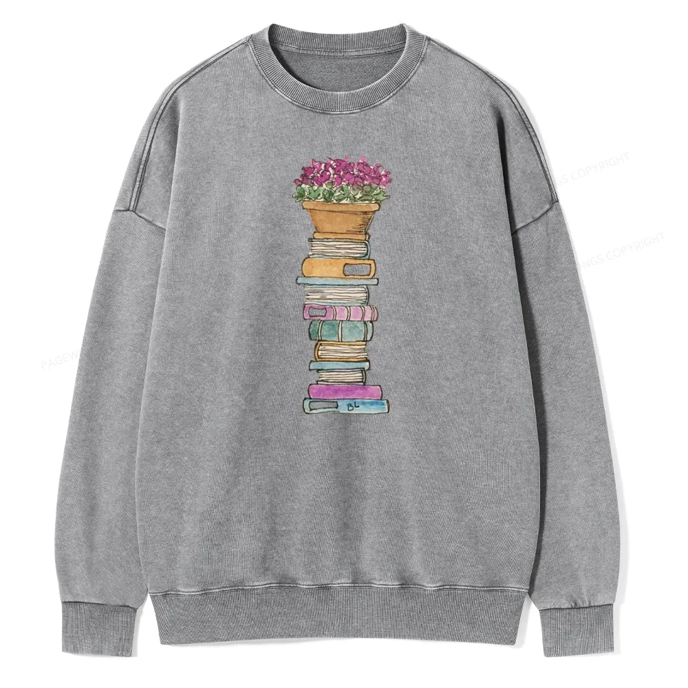 Pagewings Flower Pot and Books Unisex Washed Sweatshirt