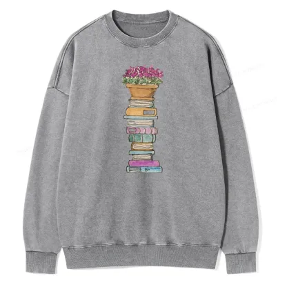 Pagewings Flower Pot and Books Unisex Washed Sweatshirt