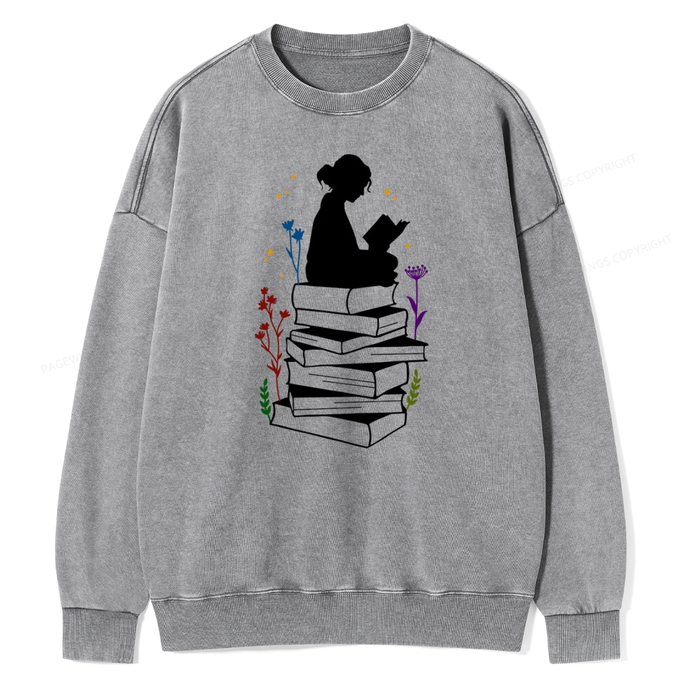 Pagewings Girl Reading Unisex Washed Sweatshirt