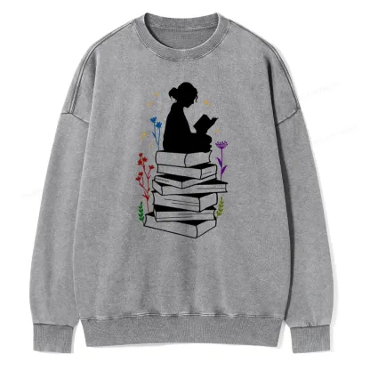 Pagewings Girl Reading Unisex Washed Sweatshirt