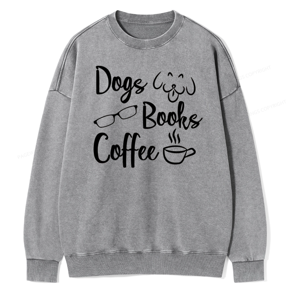 Pagewings Dogs Books Coffee Unisex Washed Sweatshirt