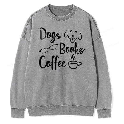 Pagewings Dogs Books Coffee Unisex Washed Sweatshirt