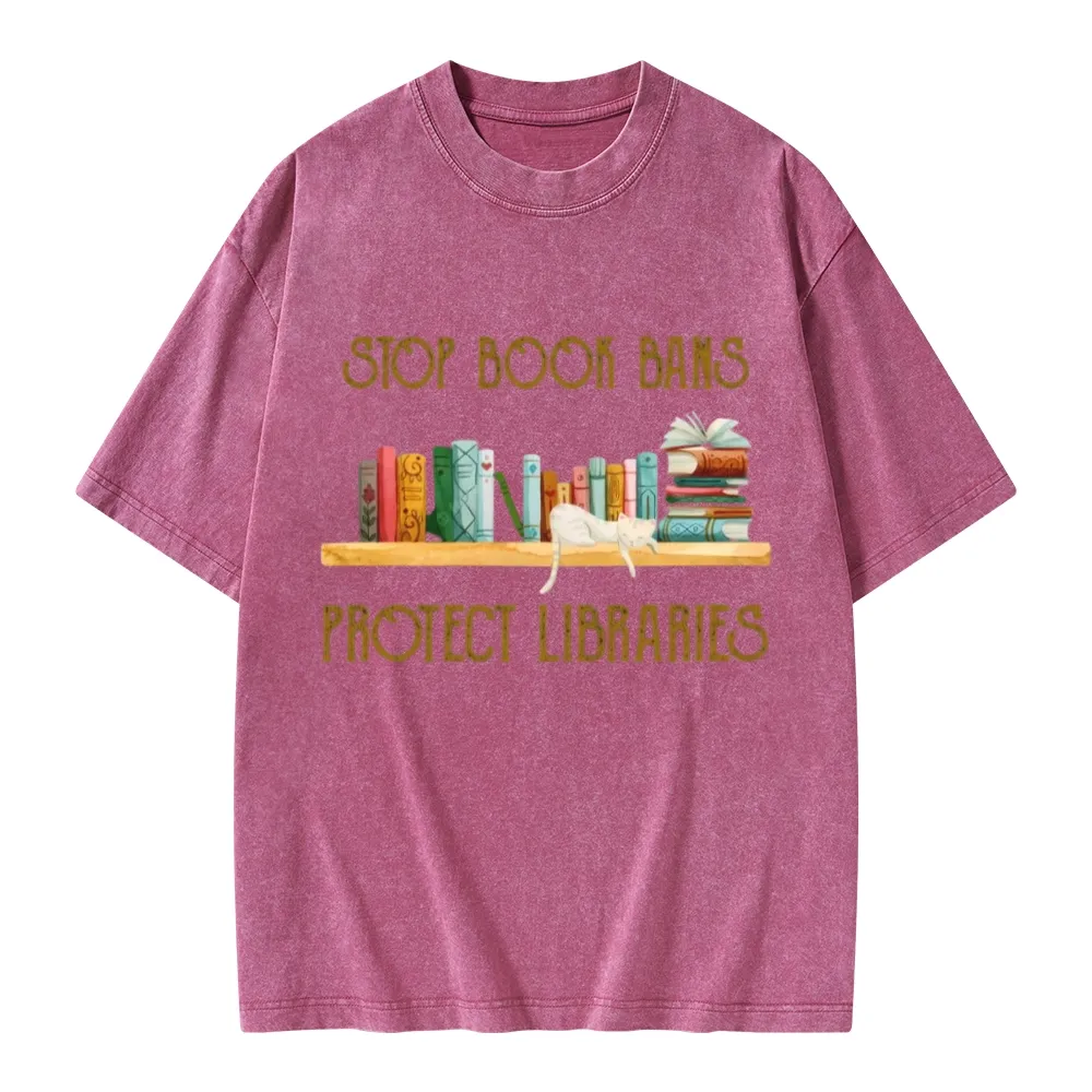 Pagewings Stop Book Bans Protect Libraries Unisex Washed T-shirt