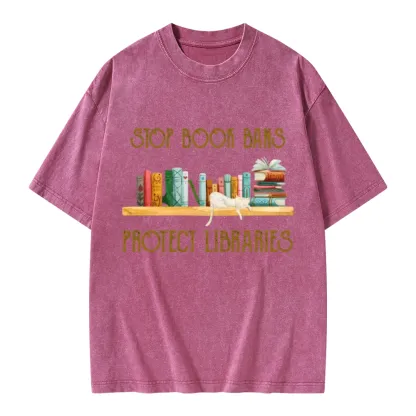 Pagewings Stop Book Bans Protect Libraries Unisex Washed T-shirt
