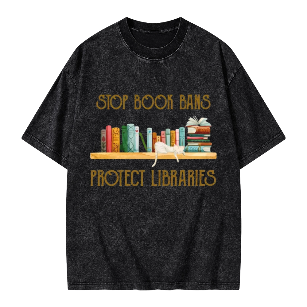 Pagewings Stop Book Bans Protect Libraries Unisex Washed T-shirt