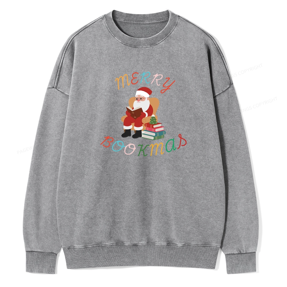 Pagewings Merry Bookmas Christmas Unisex Washed Sweatshirt