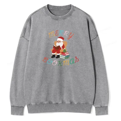 Pagewings Merry Bookmas Christmas Unisex Washed Sweatshirt