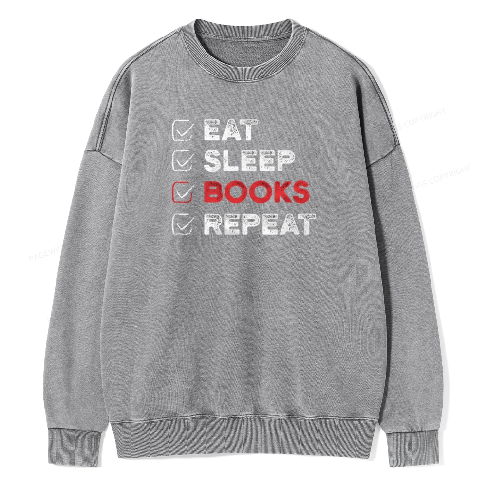 Pagewings Eat Sleep Books Repeat Unisex Washed Sweatshirt