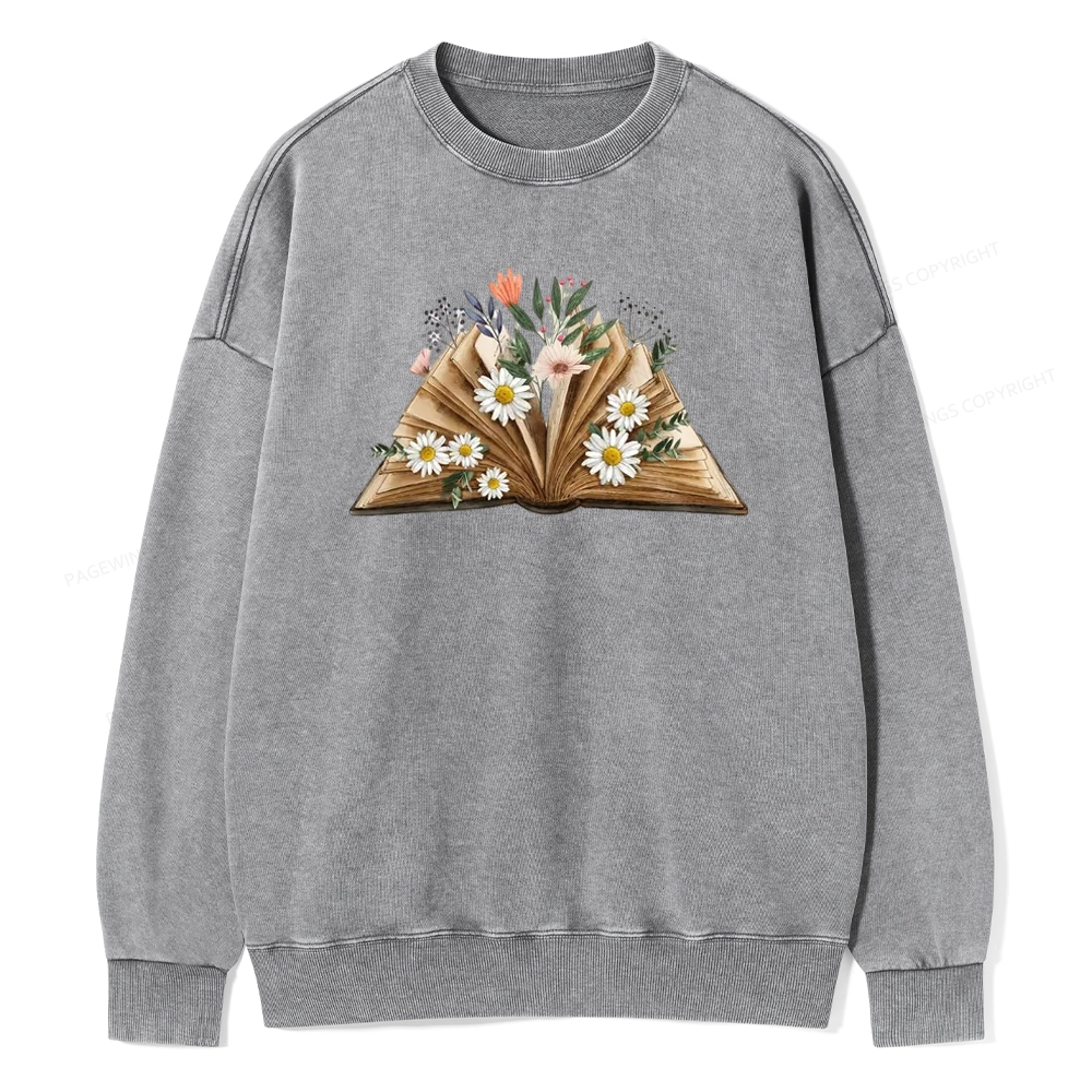 Pagewings Reading Flower Book Unisex Washed Sweatshirt