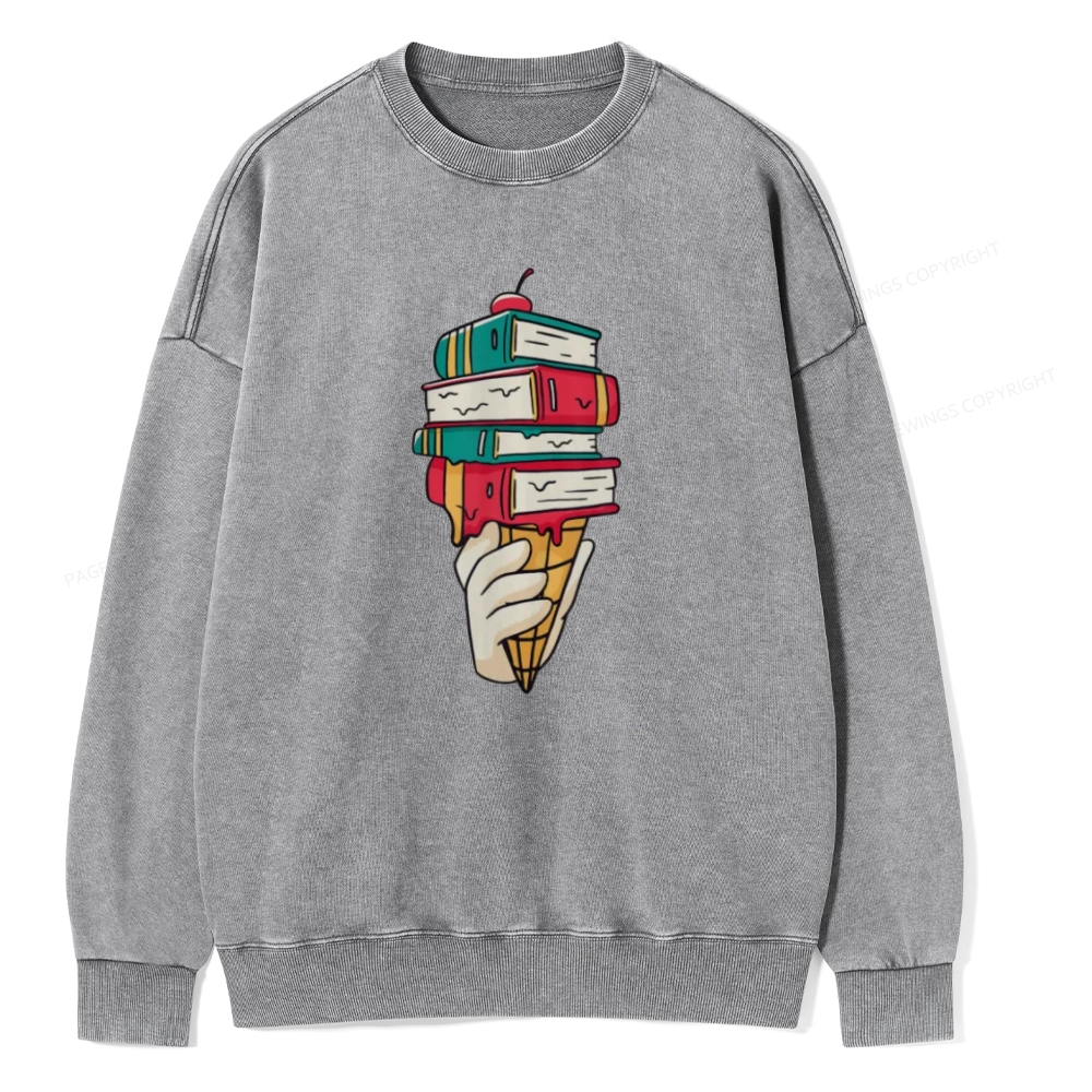 Pagewings Book Ice Cream Unisex Washed Sweatshirt