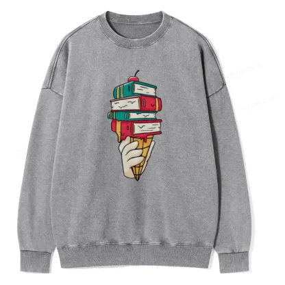 Pagewings Book Ice Cream Unisex Washed Sweatshirt