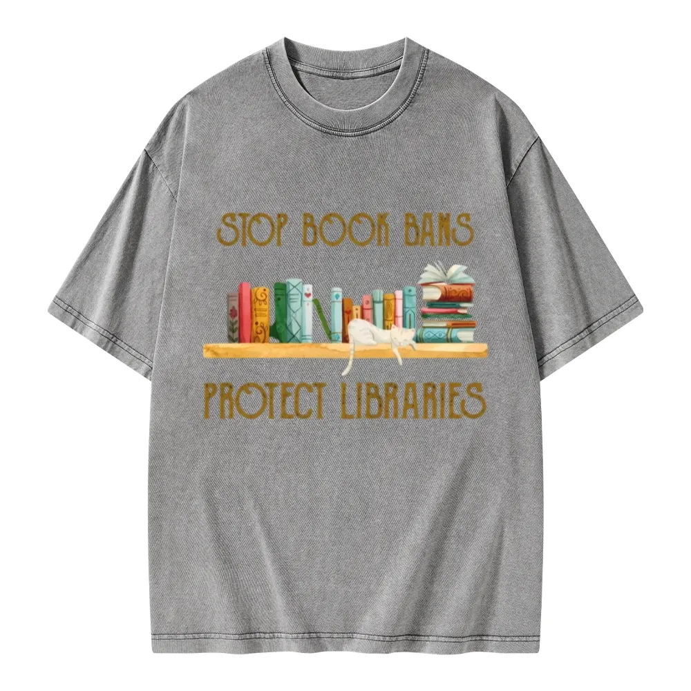 Pagewings Stop Book Bans Protect Libraries Unisex Washed T-shirt