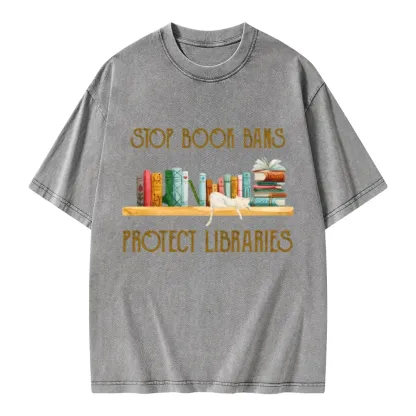 Pagewings Stop Book Bans Protect Libraries Unisex Washed T-shirt