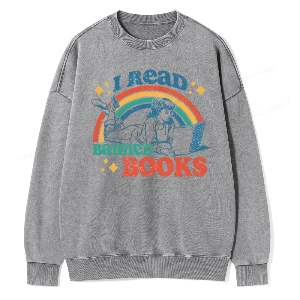 Pagewings I Read Banned Books Unisex Washed Sweatshirt