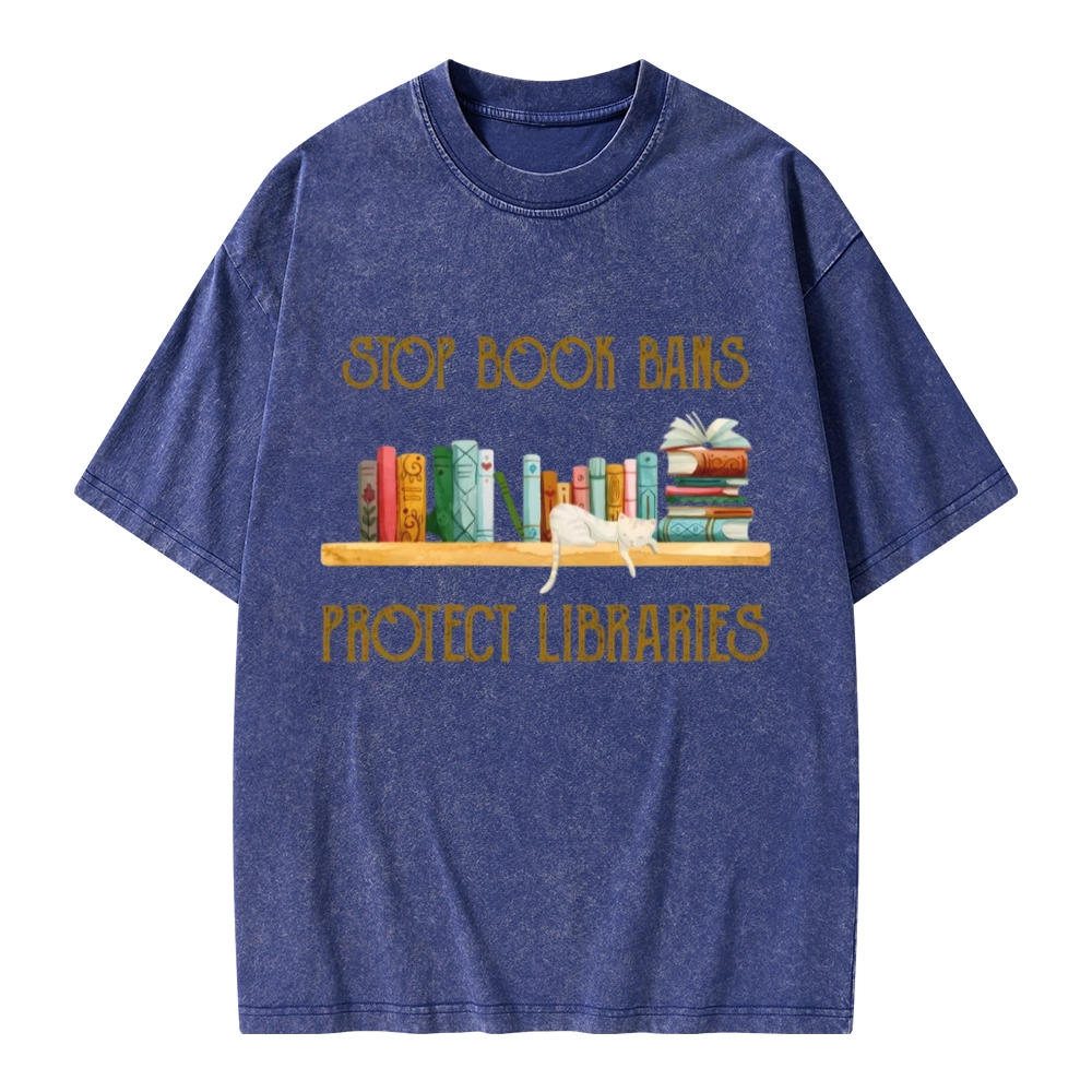 Pagewings Stop Book Bans Protect Libraries Unisex Washed T-shirt