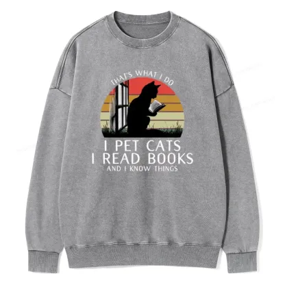 Pagewings Cat And Book Unisex Washed Sweatshirt