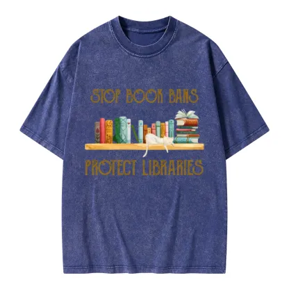 Pagewings Stop Book Bans Protect Libraries Unisex Washed T-shirt