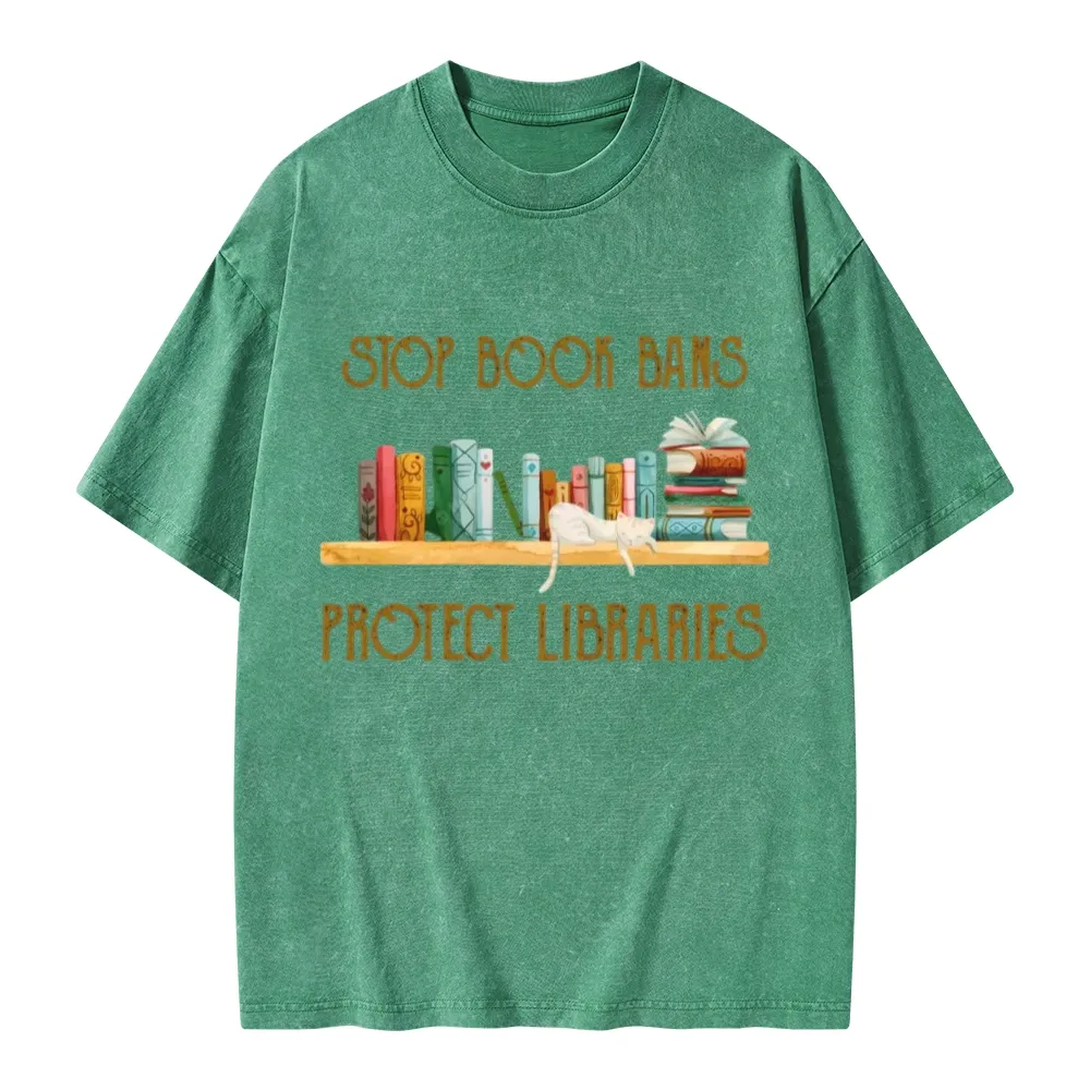 Pagewings Stop Book Bans Protect Libraries Unisex Washed T-shirt