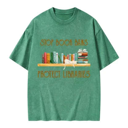Pagewings Stop Book Bans Protect Libraries Unisex Washed T-shirt