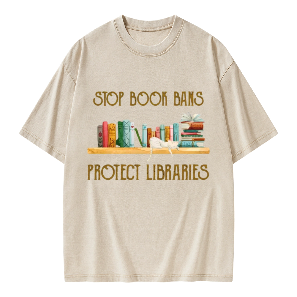 Pagewings Stop Book Bans Protect Libraries Unisex Washed T-shirt