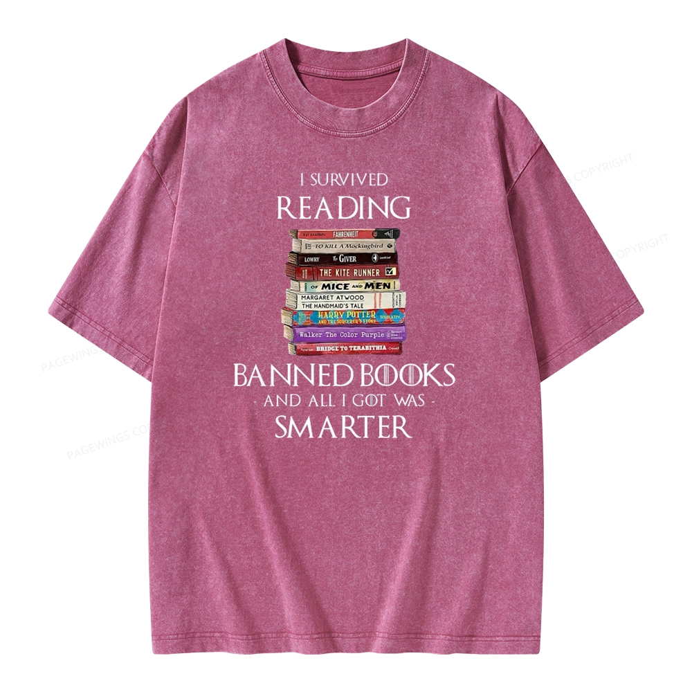 Pagewings I Survived Reading Banned Books Unisex Washed T-shirt