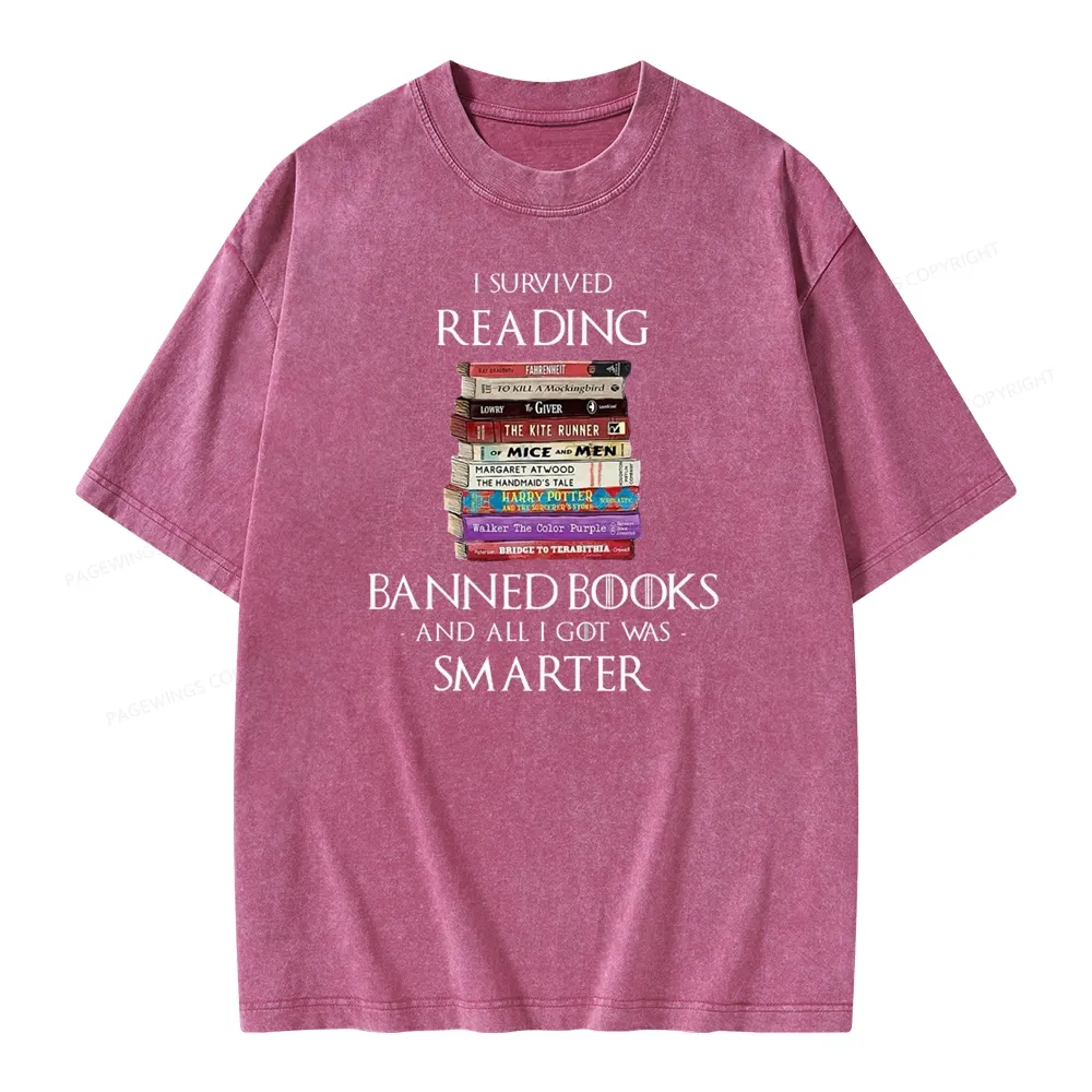 Pagewings I Survived Reading Banned Books Unisex Washed T-shirt