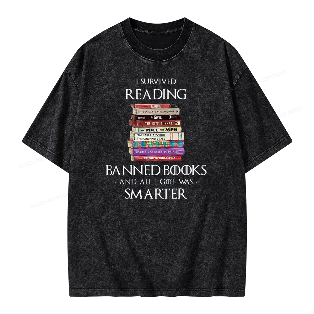 Pagewings I Survived Reading Banned Books Unisex Washed T-shirt
