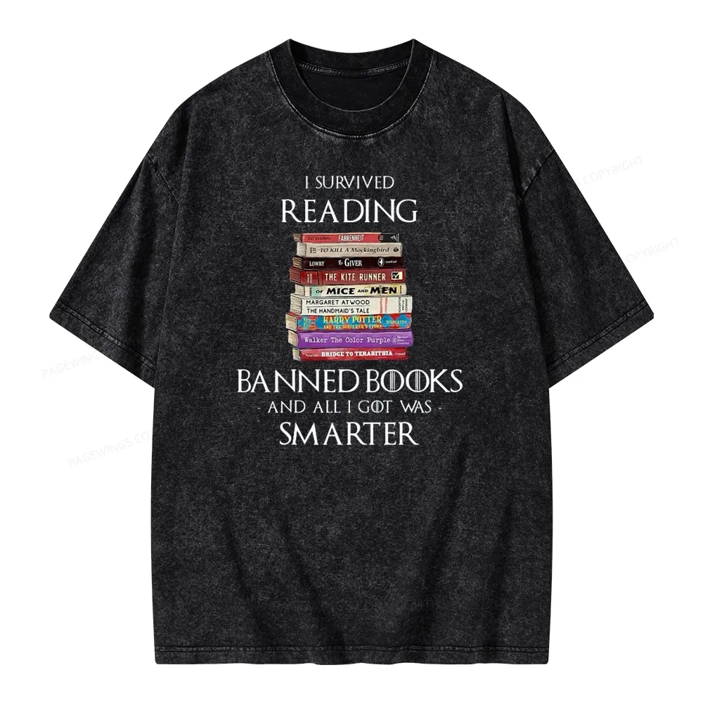 Pagewings I Survived Reading Banned Books Unisex Washed T-shirt