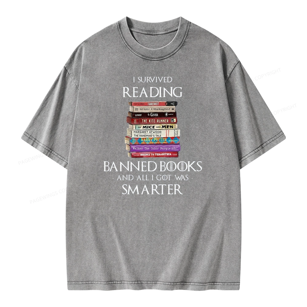 Pagewings I Survived Reading Banned Books Unisex Washed T-shirt