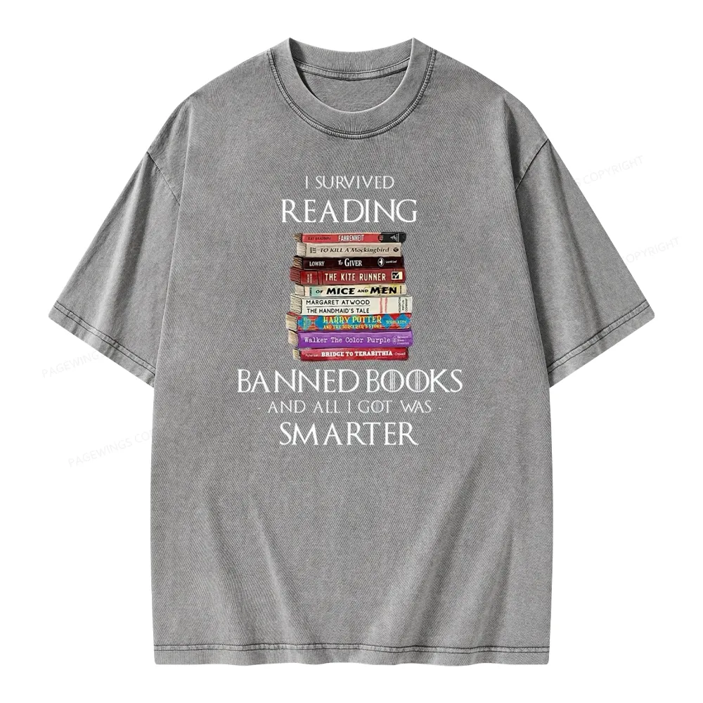 Pagewings I Survived Reading Banned Books Unisex Washed T-shirt