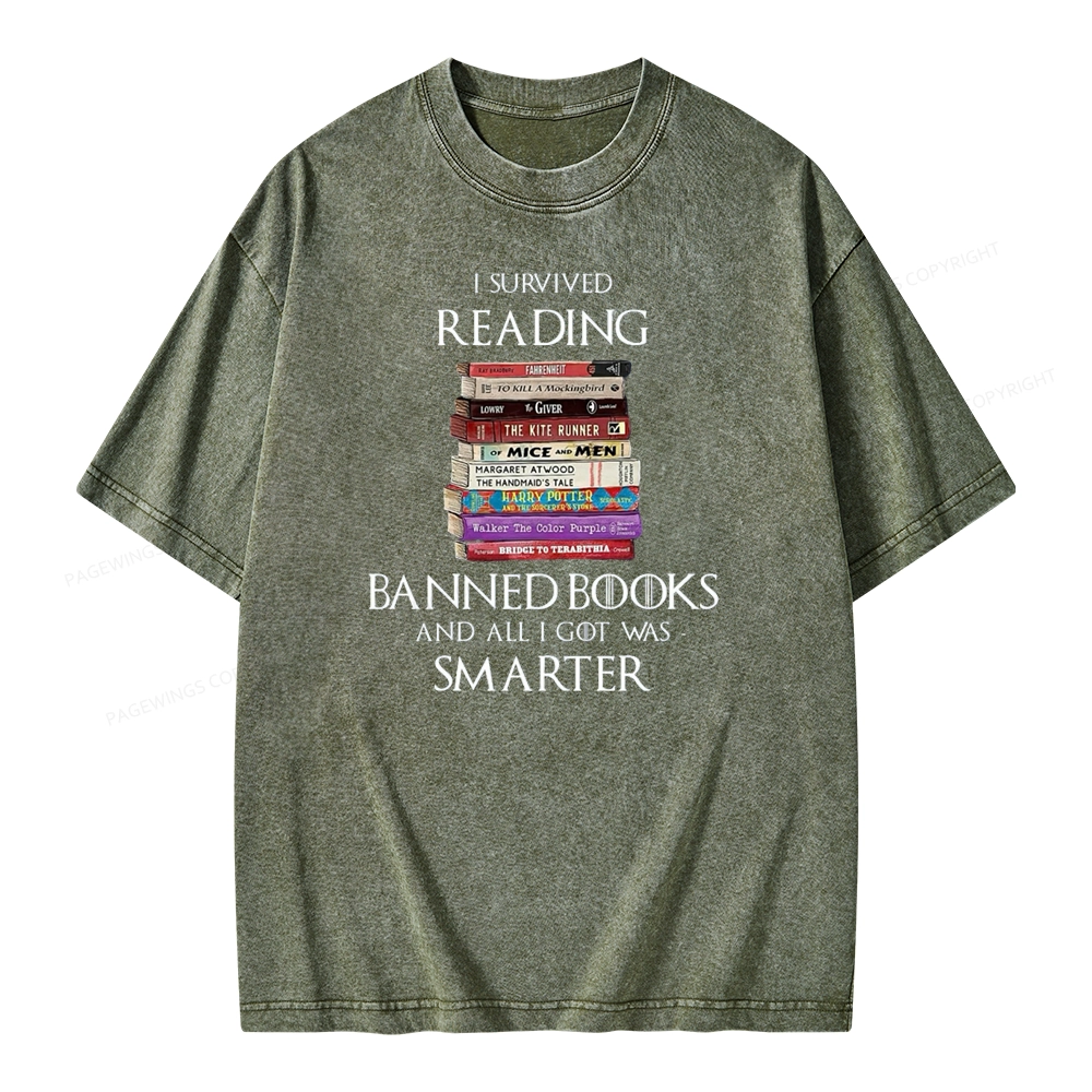 Pagewings I Survived Reading Banned Books Unisex Washed T-shirt