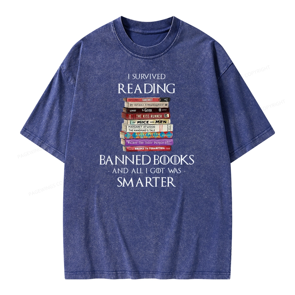 Pagewings I Survived Reading Banned Books Unisex Washed T-shirt