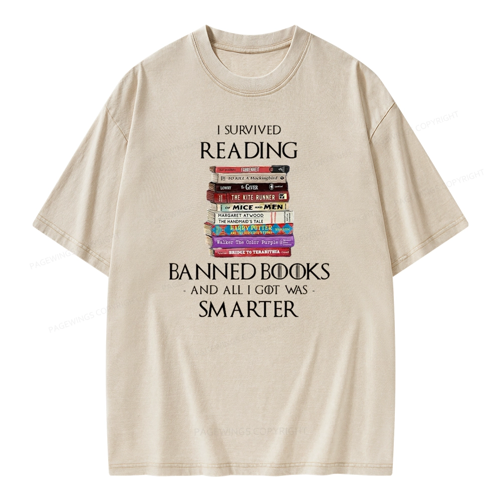 Pagewings I Survived Reading Banned Books Unisex Washed T-shirt