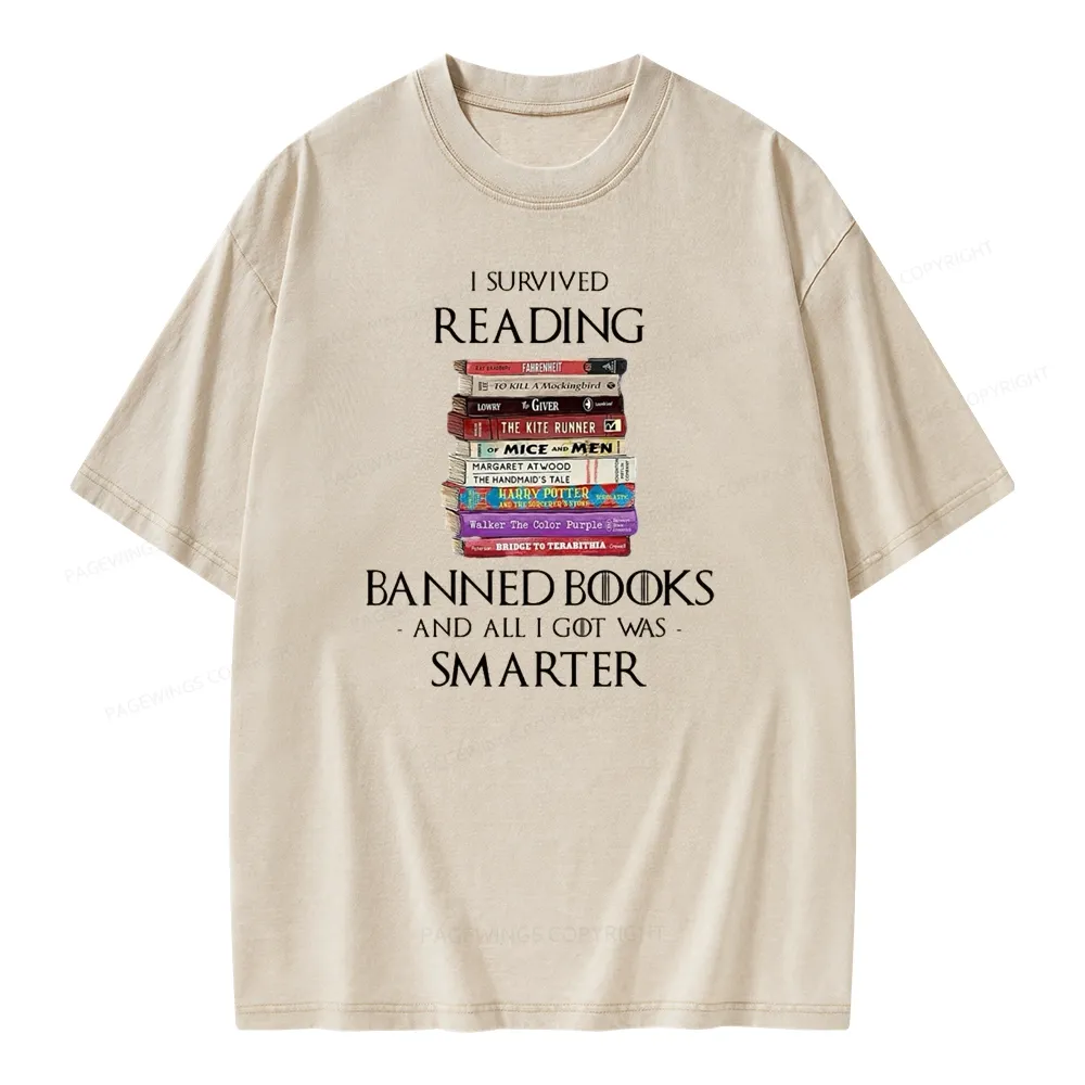 Pagewings I Survived Reading Banned Books Unisex Washed T-shirt