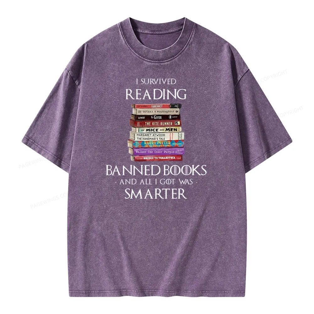 Pagewings I Survived Reading Banned Books Unisex Washed T-shirt