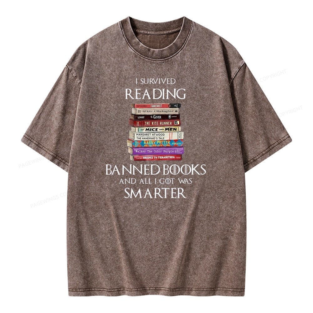 Pagewings I Survived Reading Banned Books Unisex Washed T-shirt
