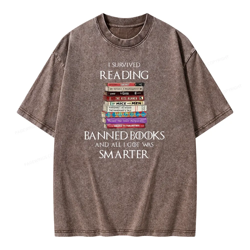 Pagewings I Survived Reading Banned Books Unisex Washed T-shirt