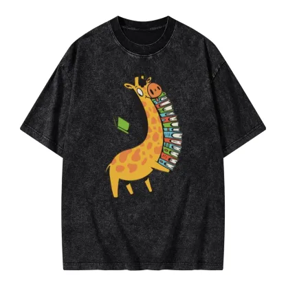 Pagewings Book Giraff Unisex Washed T-shirt