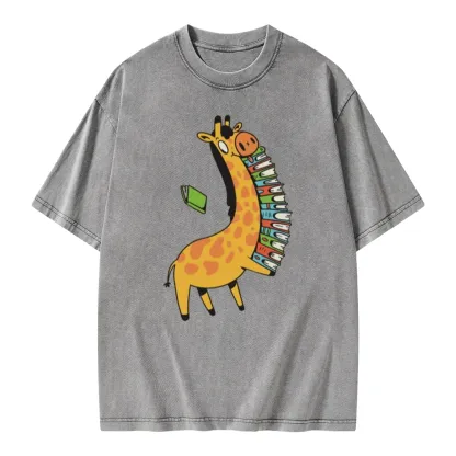 Pagewings Book Giraff Unisex Washed T-shirt