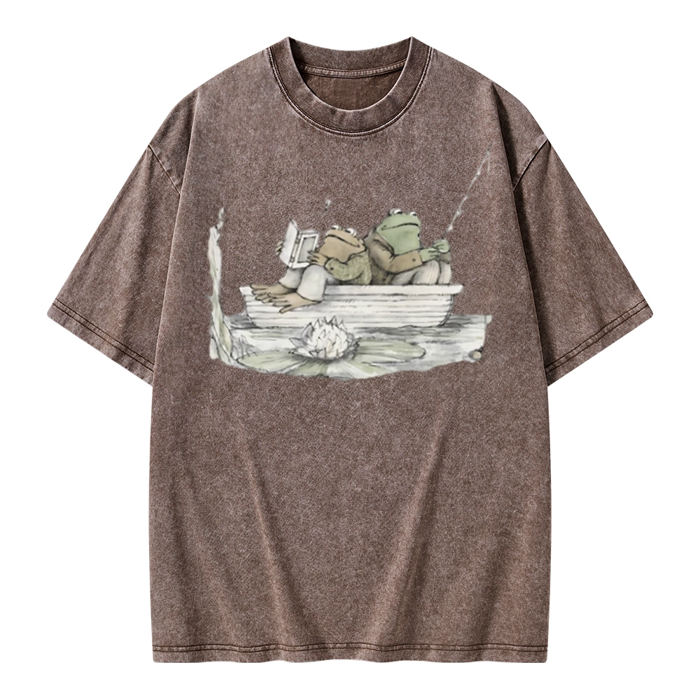Pagewings Frog Reading Unisex Washed T-shirt