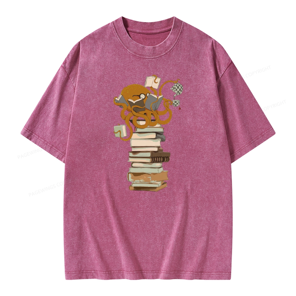 Pagewings Reading Octopus Unisex Washed T-shirt
