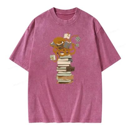 Pagewings Reading Octopus Unisex Washed T-shirt