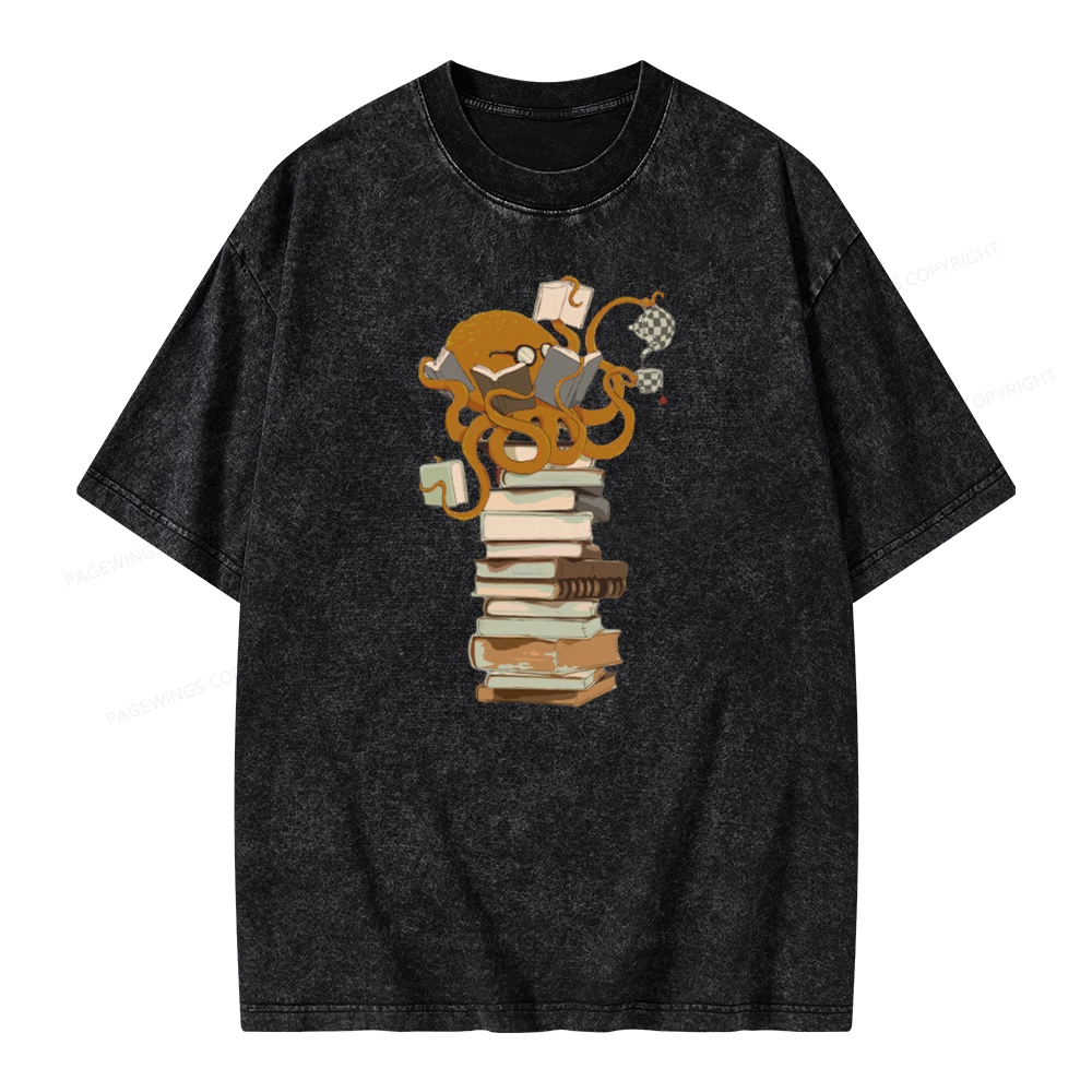 Pagewings Reading Octopus Unisex Washed T-shirt