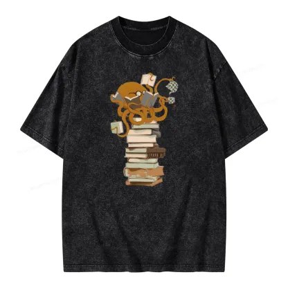 Pagewings Reading Octopus Unisex Washed T-shirt