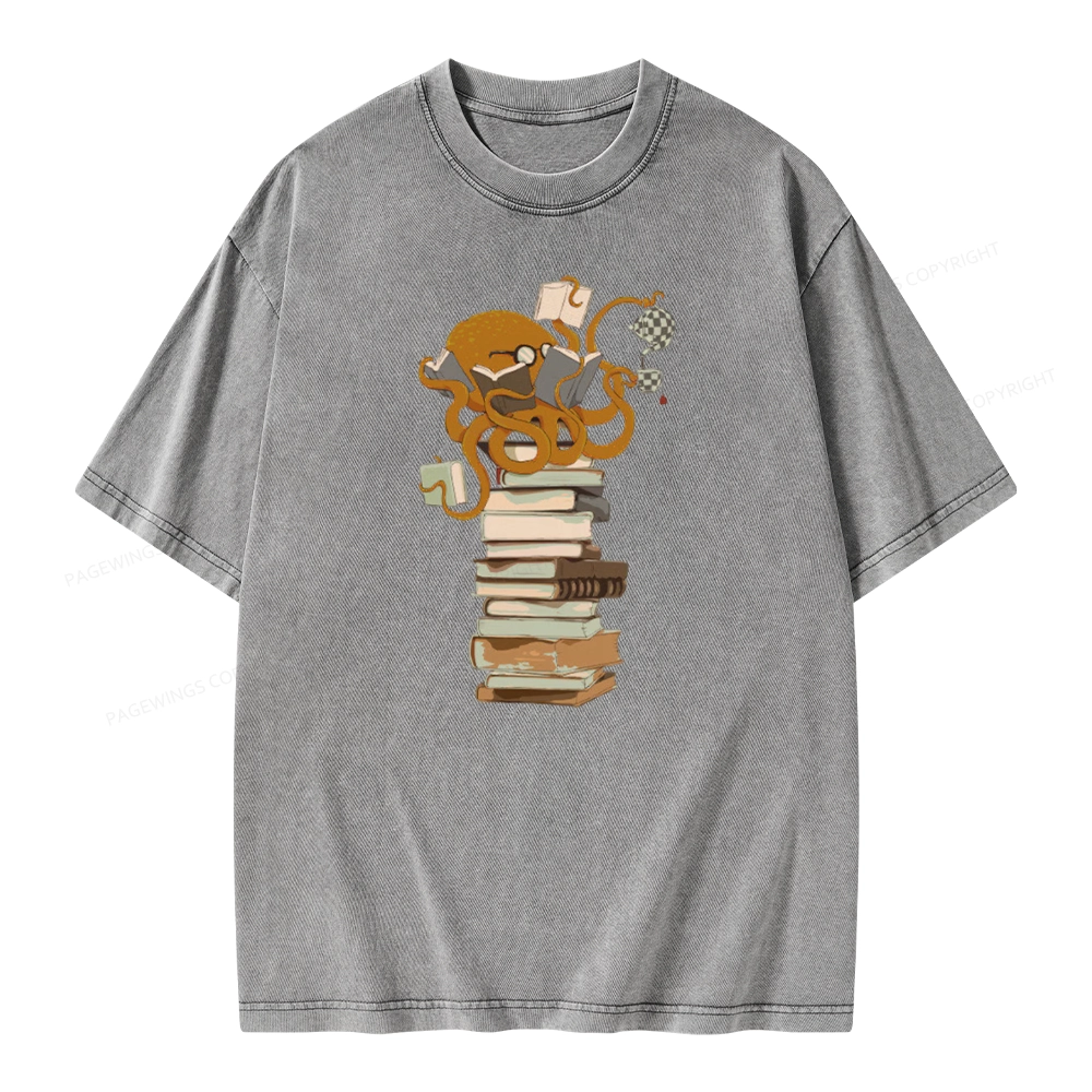 Pagewings Reading Octopus Unisex Washed T-shirt