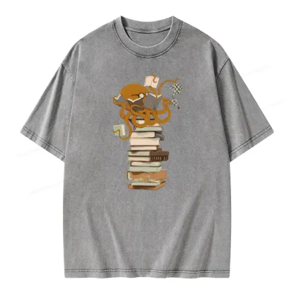 Pagewings Reading Octopus Unisex Washed T-shirt